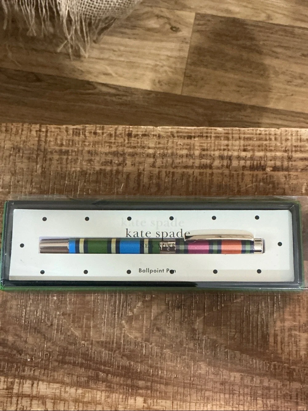 kate spade multicolor striped ballpoint pen with gold trim